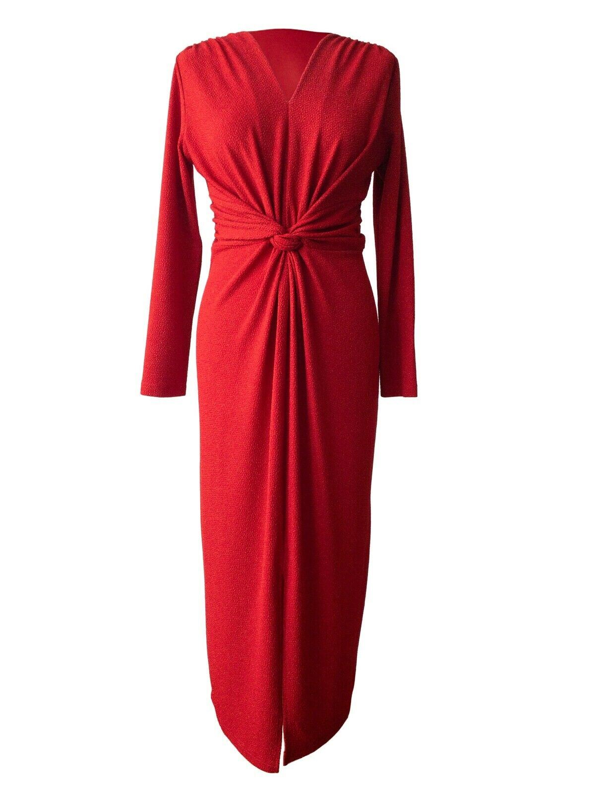 Red Textured Knot Midi Dress Red Metallic Thread Throughout Size 10