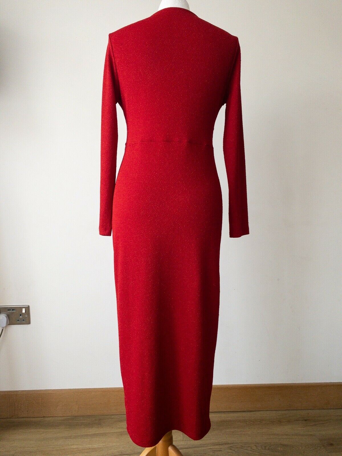 Red Textured Knot Midi Dress Red Metallic Thread Throughout Size 10