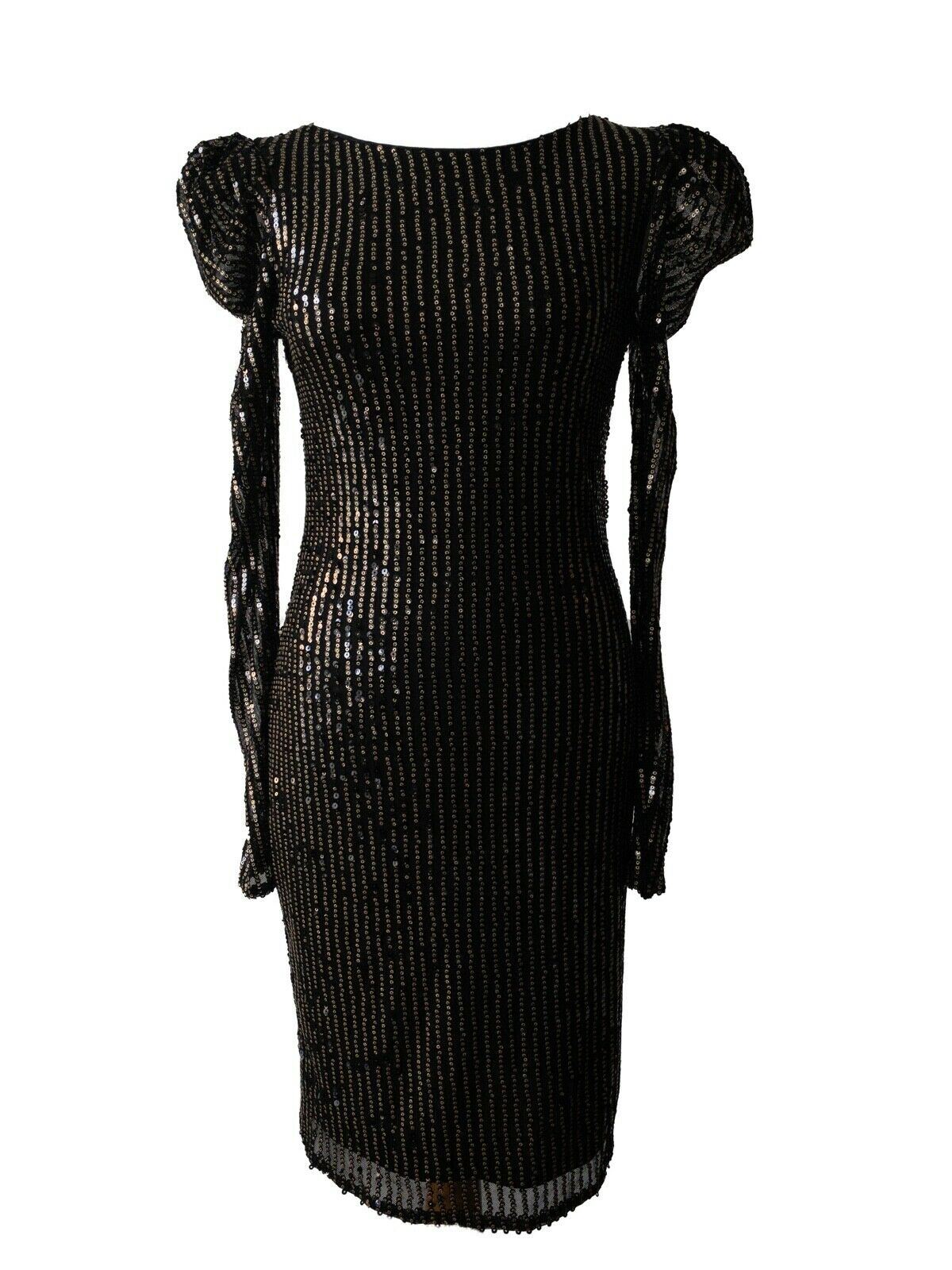 Sequinned Layered Shift Dress Black with Gold Sequins Size 10 / 12