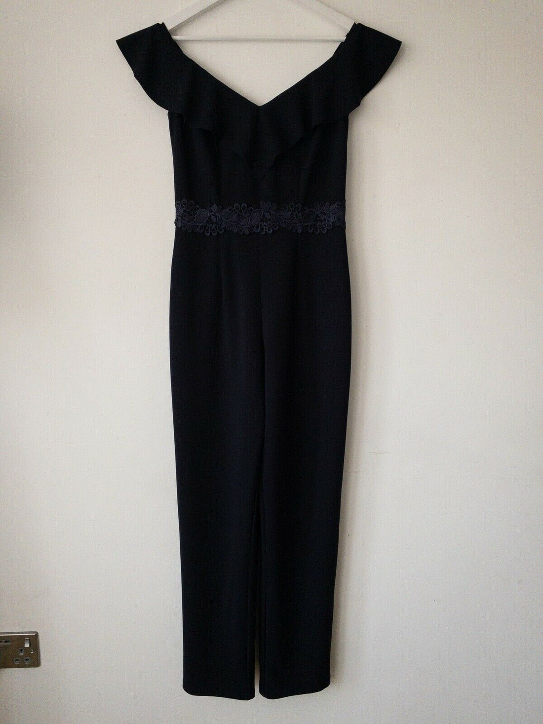 Navy Blue Jumpsuit DAMAGED Crochet Detail Size 10 UK - Beagle Boutique Fashion Outlet