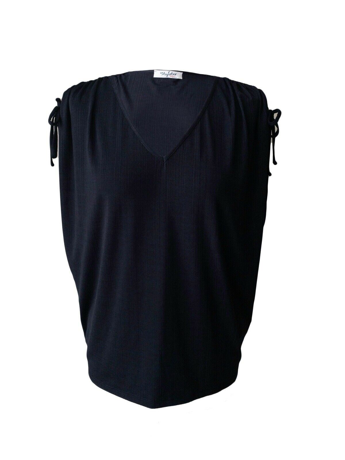 Dark Blue V-Neck Sleeveless Top size 12 Ruched Shoulers - Beagle Boutique Fashion Outlet