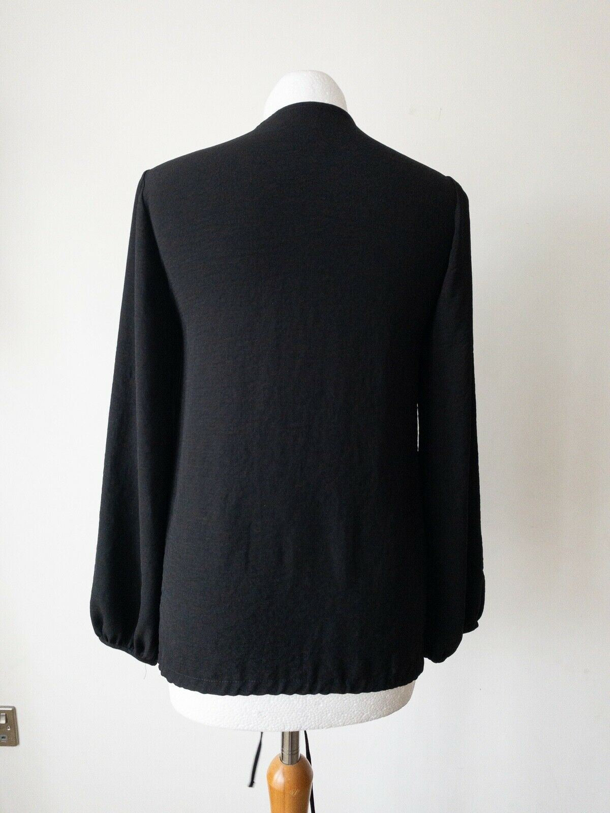Black Button Down Collarless Top Size 10 Pull cord hem