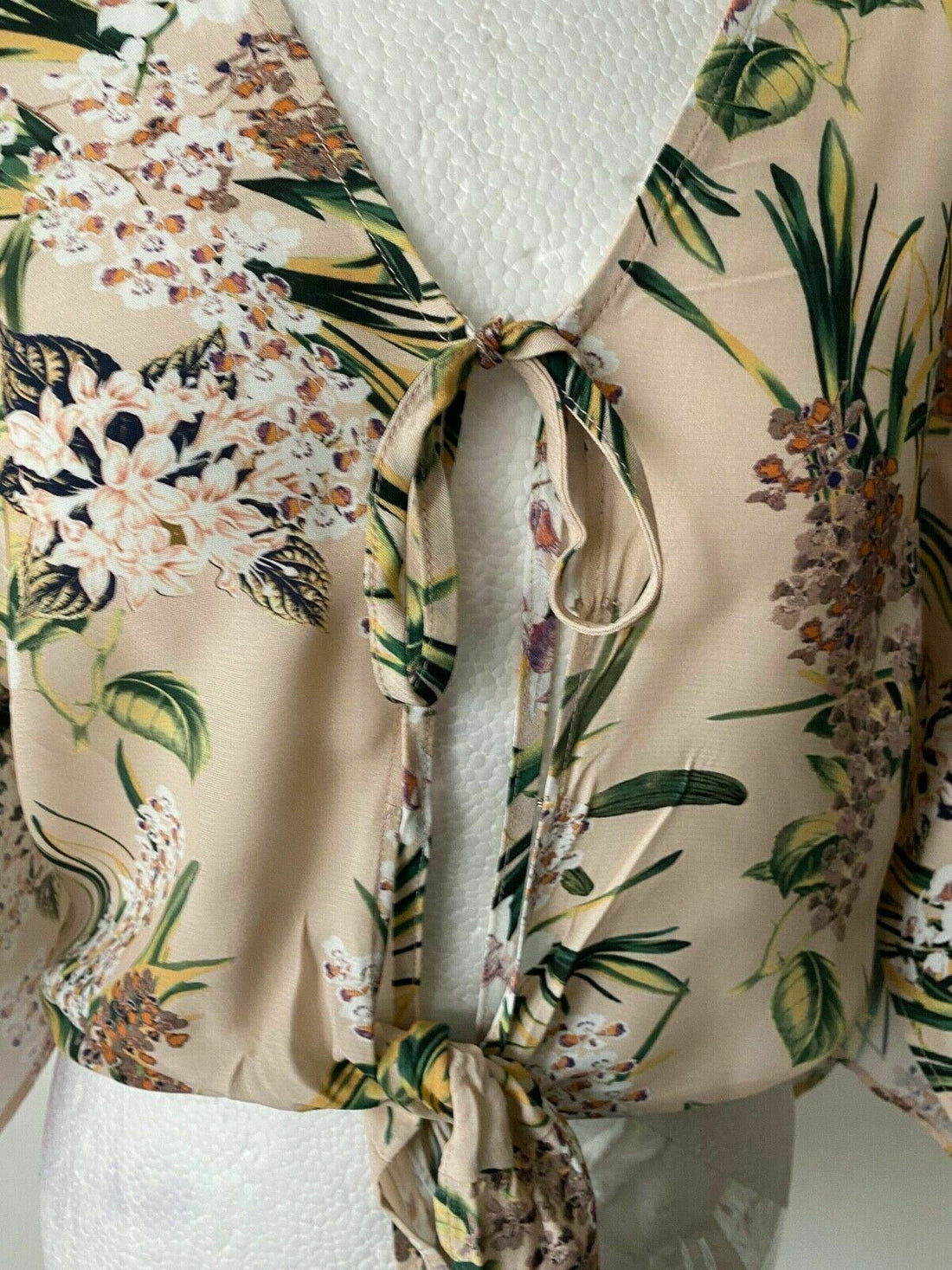 River Island Botanical Print Front Tie Top Sizes 6, 8, 12 Kimono Sleeve - Beagle Boutique Fashion Outlet