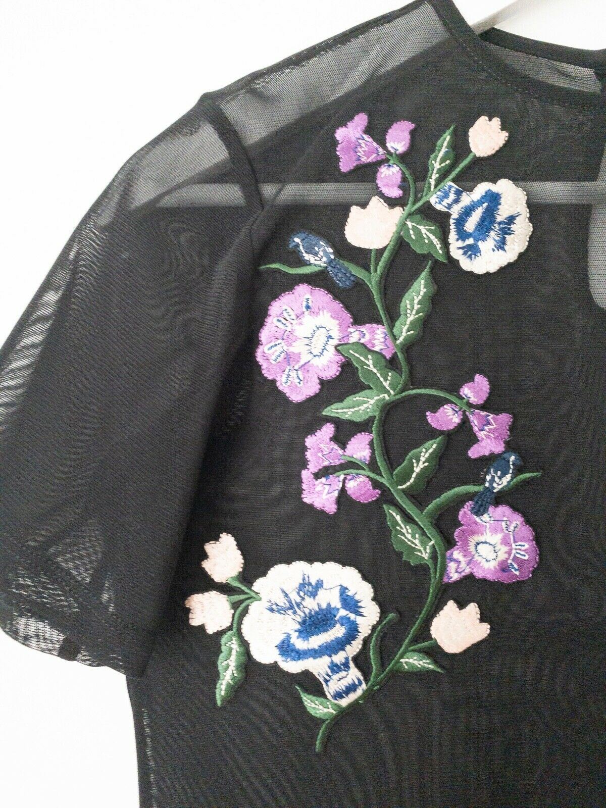 Sheer Mesh Top Embroidered Floral Size 10