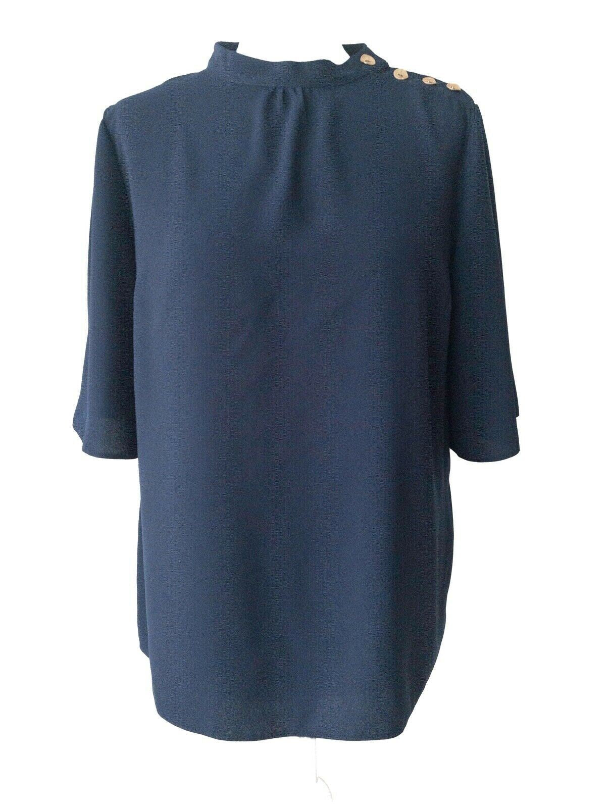 Navy Blouse Button Detail Size 10 - Beagle Boutique Fashion Outlet