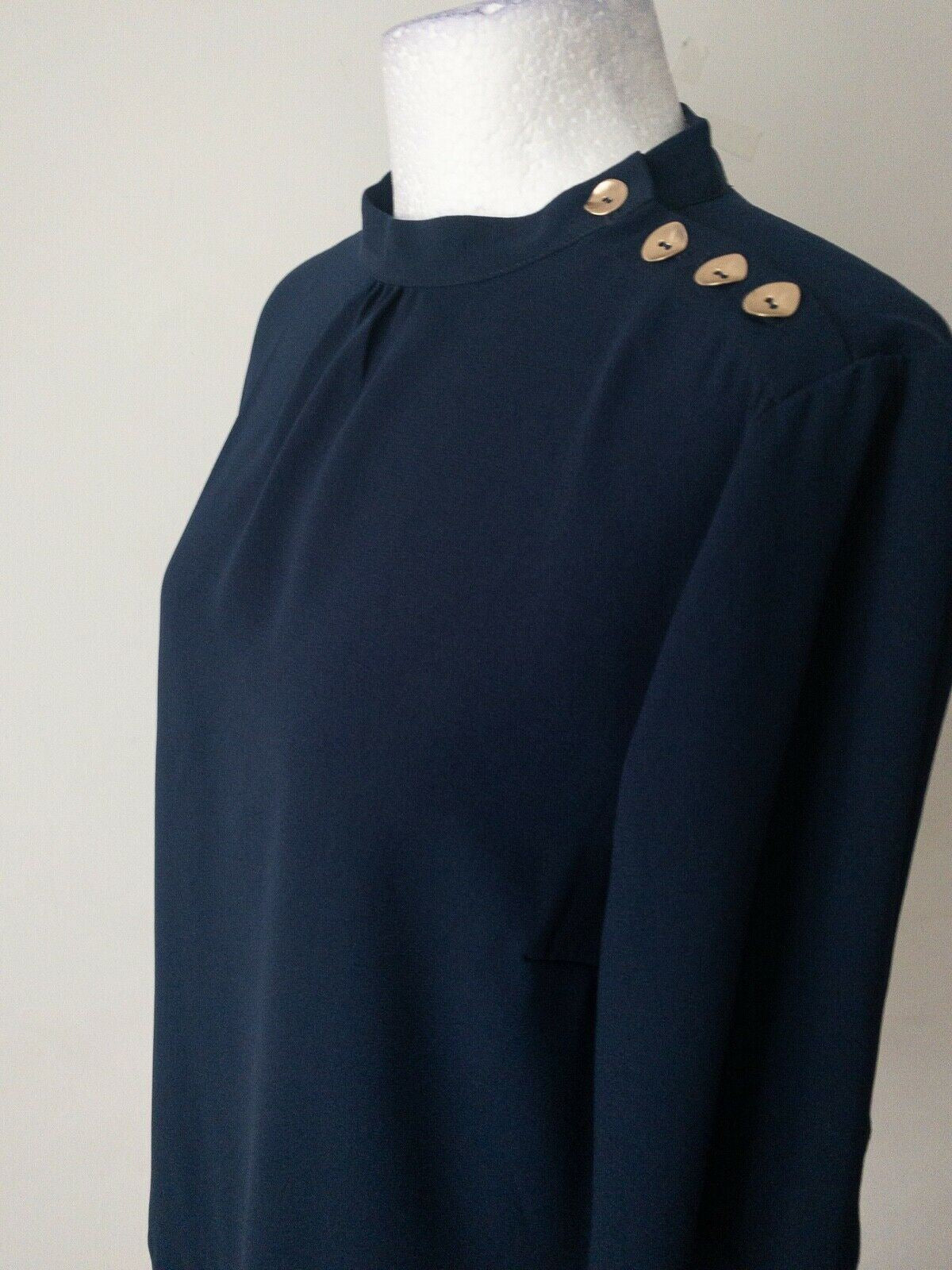 Navy Blouse Button Detail Size 10 - Beagle Boutique Fashion Outlet