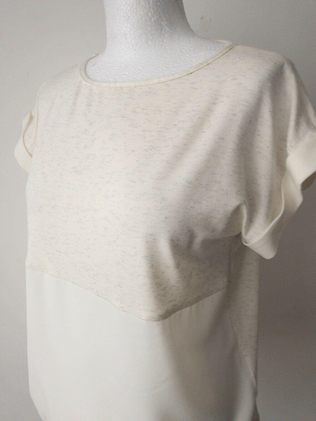 Cream Contrast Material Pull Cord Hem Top Size 10 Metallic Thread - Beagle Boutique Fashion Outlet