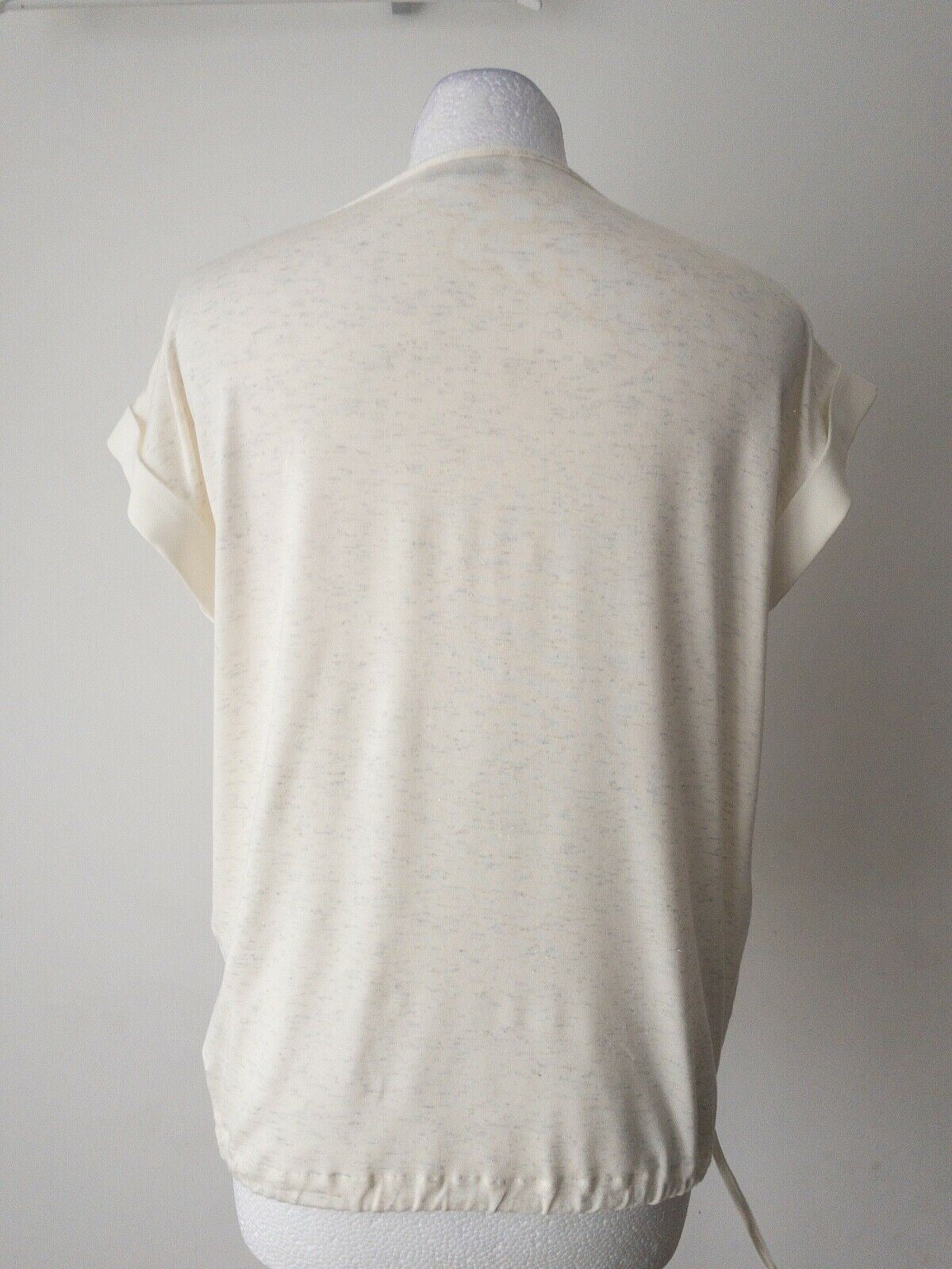 Cream Contrast Material Pull Cord Hem Top Size 10 Metallic Thread - Beagle Boutique Fashion Outlet