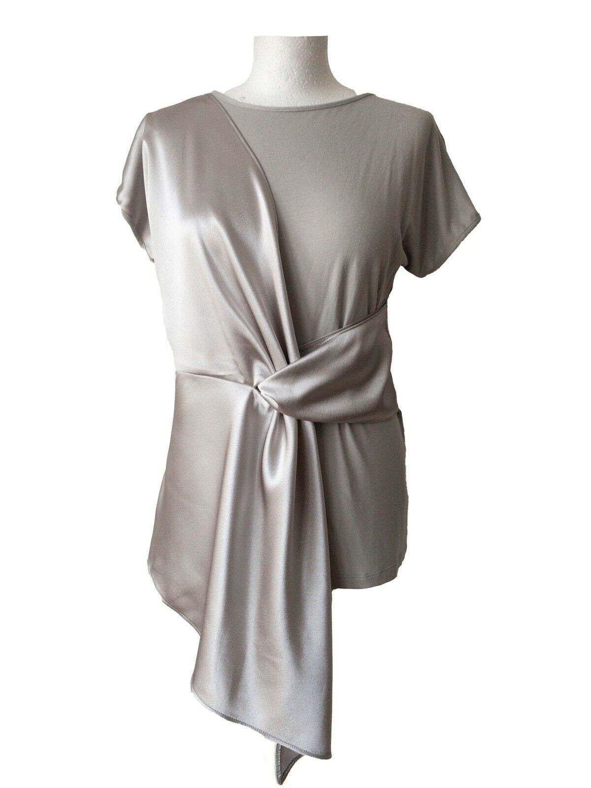 Mink Colour Satin Type Jersey Contrast Top Size 10 Asymmetric Wrap - Beagle Boutique Fashion Outlet