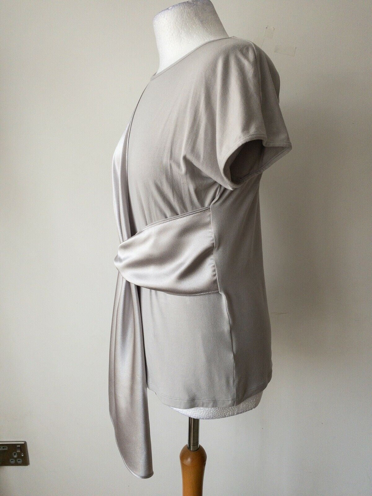 Mink Colour Satin Type Jersey Contrast Top Size 10 Asymmetric Wrap - Beagle Boutique Fashion Outlet