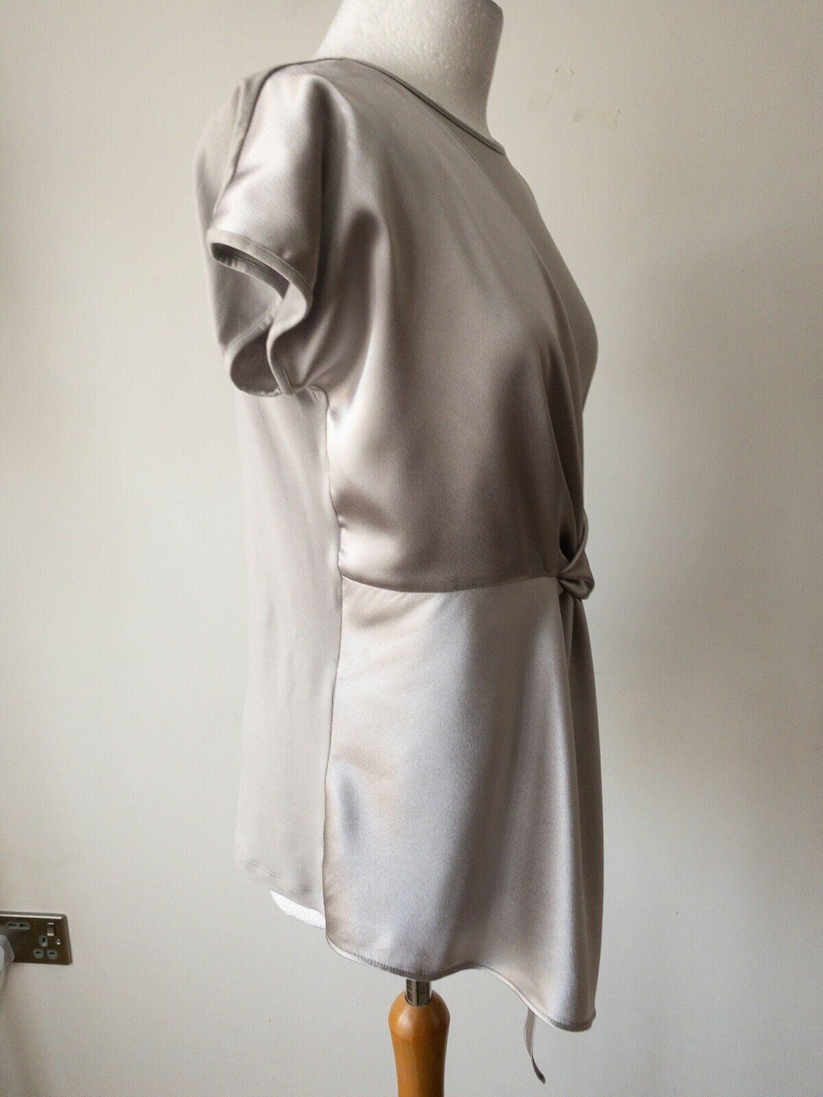 Mink Colour Satin Type Jersey Contrast Top Size 10 Asymmetric Wrap - Beagle Boutique Fashion Outlet