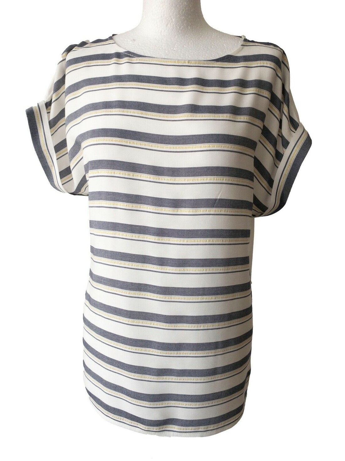 Contrast T-Shirt Striped Front Solid Back Size 10 Metallic Thread - Beagle Boutique Fashion Outlet