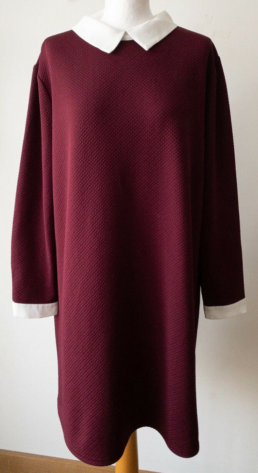 Primark Collared Textured Dress Size 20 Burgundy