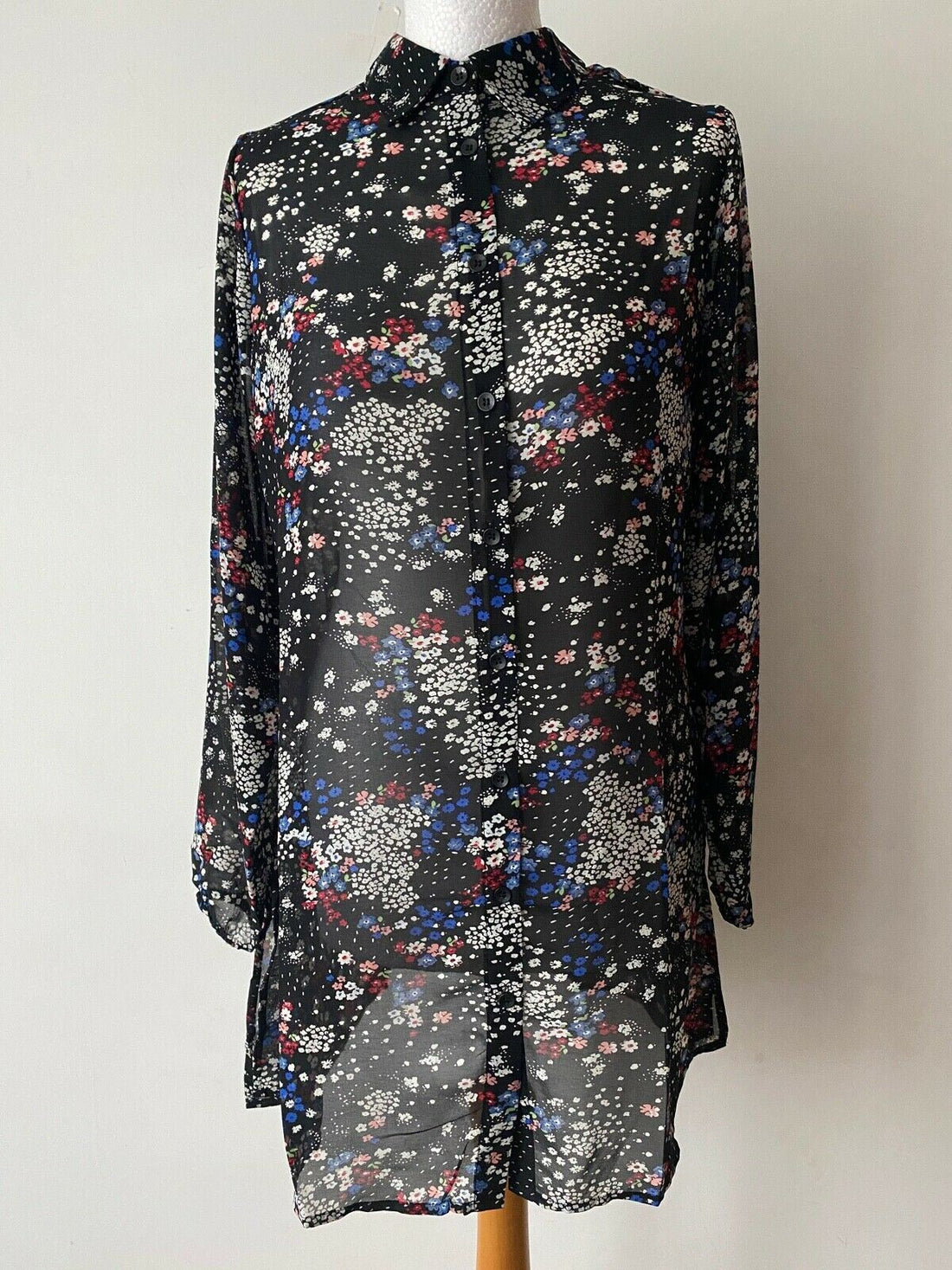 Studio Longline Chiffon Blouse Black Ditsy Print - Beagle Boutique Fashion Outlet