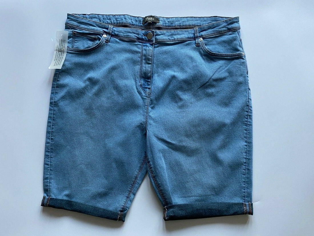 Studio Longline Denim Short Blue, White, Pink, Yellow 10, 14, 16, 18, 20 UK - BB Fashion Outlet