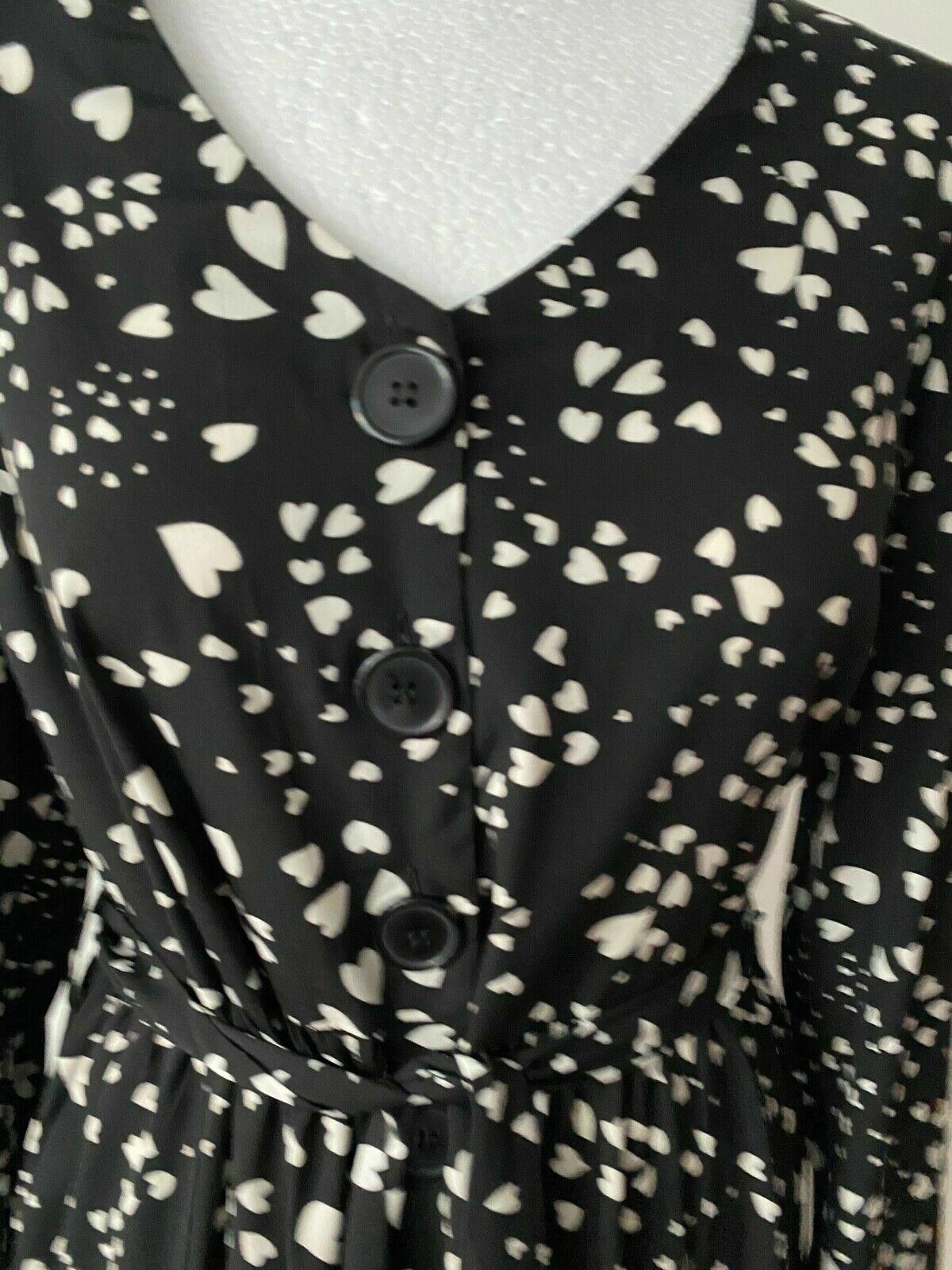 Studio Long Sleeve Pocket Midi Dress Black White Hearts