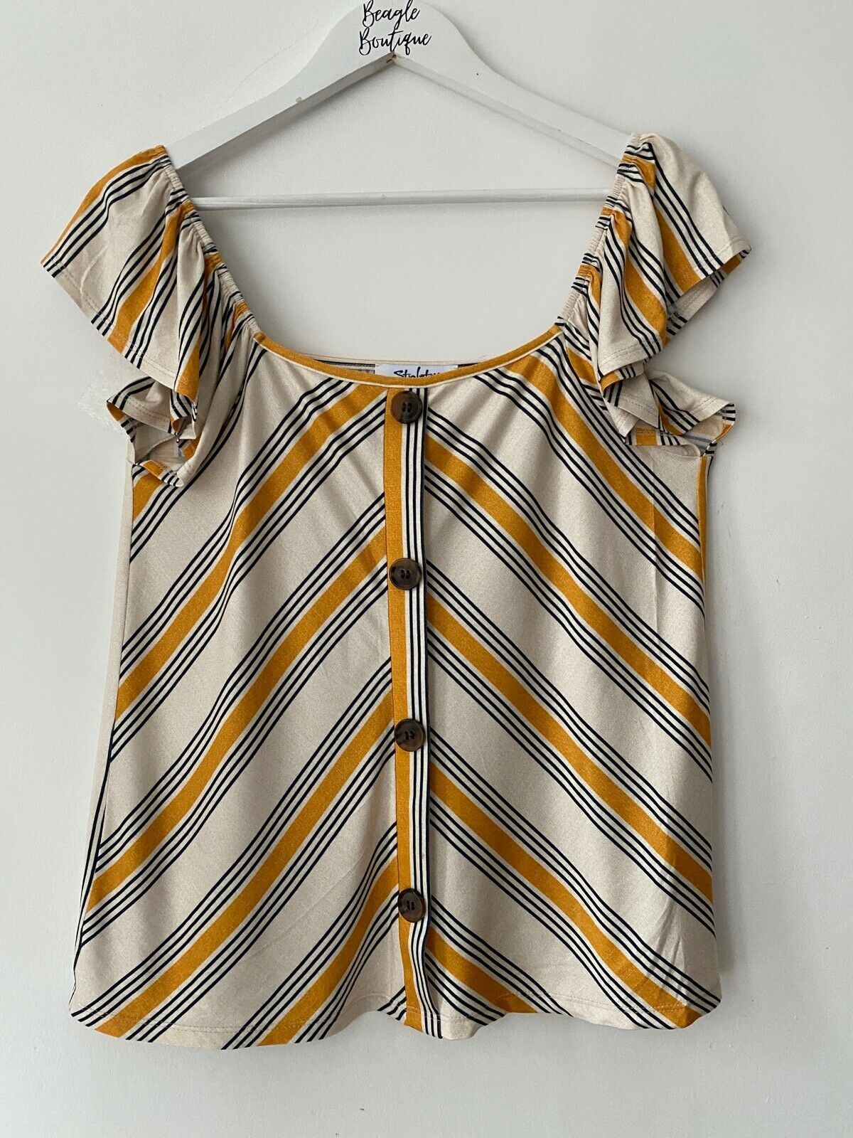 Off the Shoulder Striped Top Size 12 Button Detail