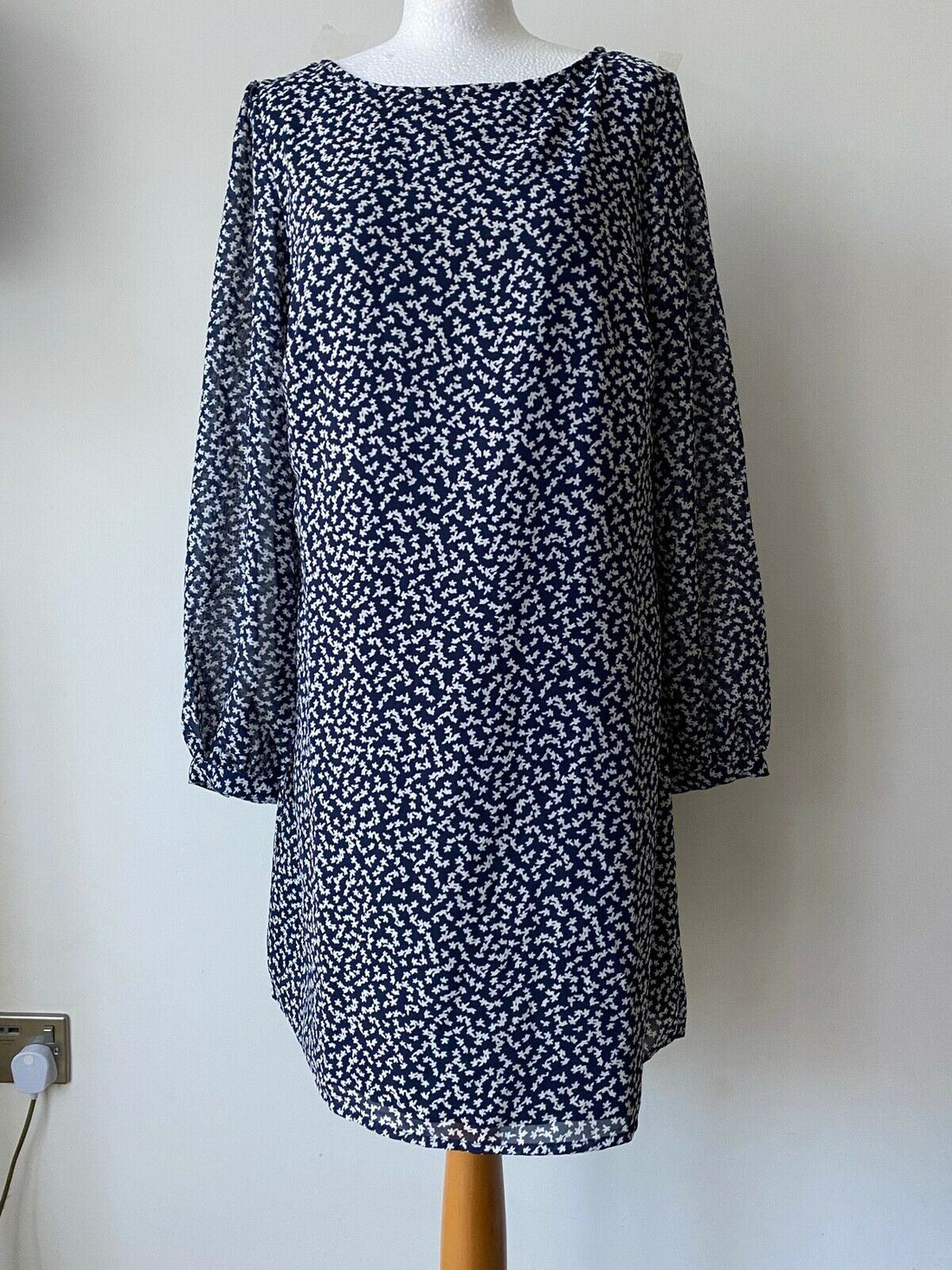 VERY Navy Blue White Ditsy Floral Layered Dress Size 14 - BB Fashion Outlet