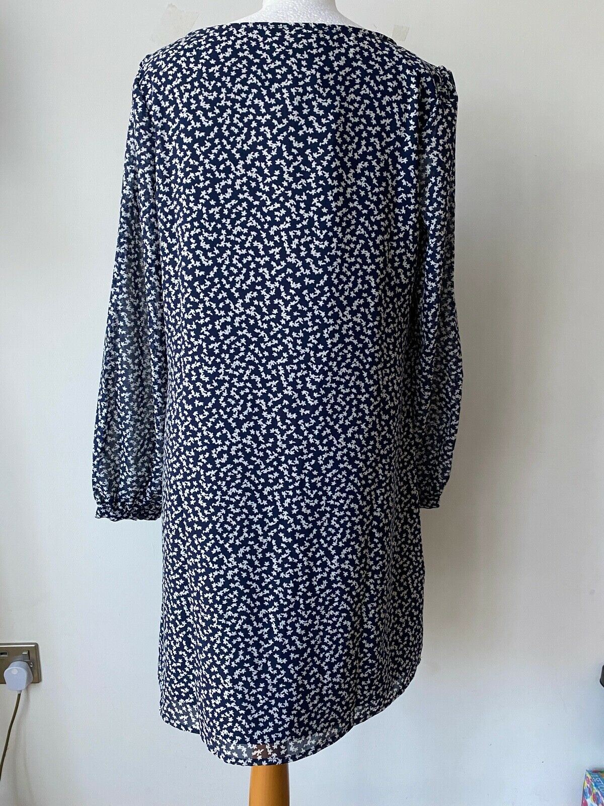 VERY Navy Blue White Ditsy Floral Layered Dress Size 14