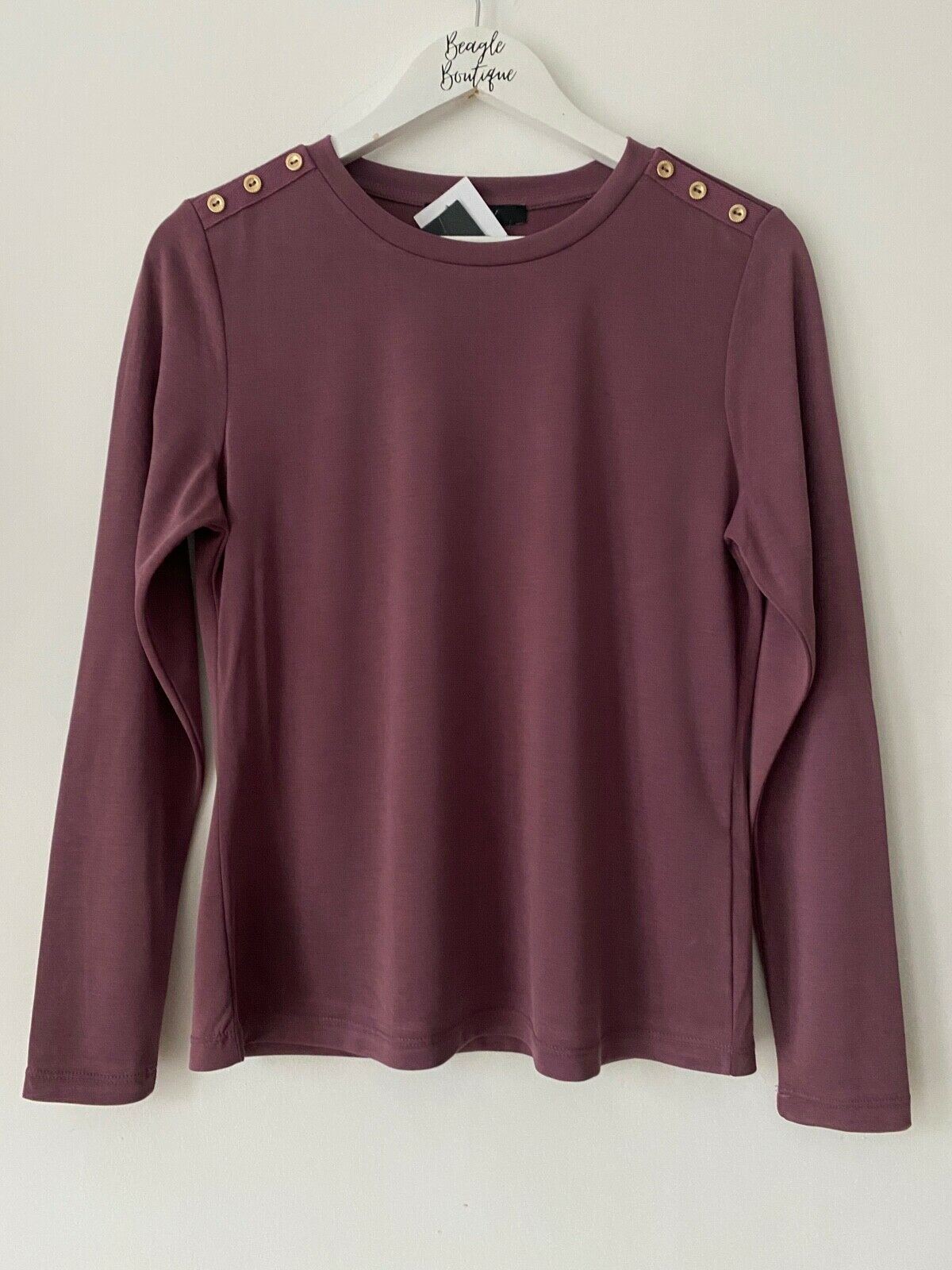 Very Long Sleeve T-Shirt Button Detail Light Burgundy Sizes: 12 - Beagle Boutique Fashion Outlet