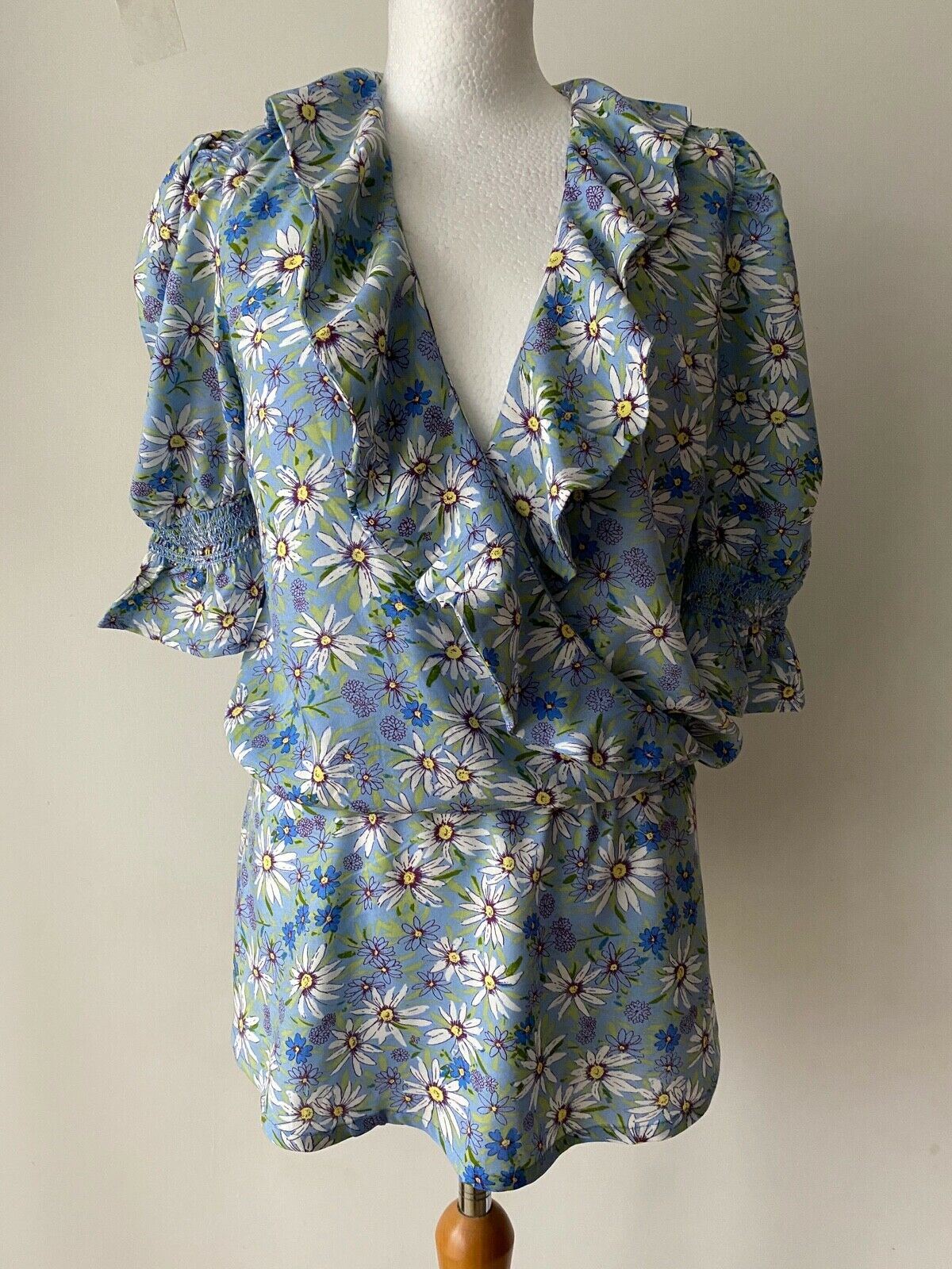Very Shirred Peplum Cross Over Floral Blouse Sizes 12, 14