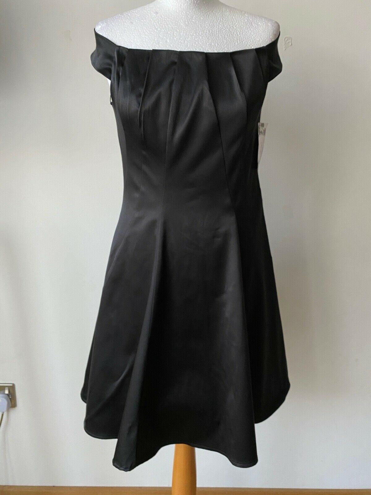 Elise Ryan Black Off Shoulder Satin Type Dress Mesh Lining Sizes 12 14 - Beagle Boutique Fashion Outlet