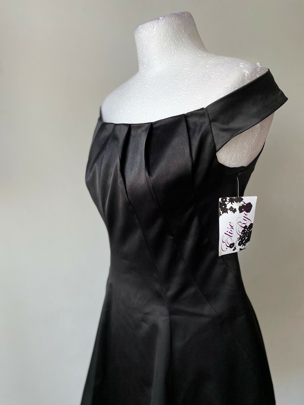 Elise Ryan Black Off Shoulder Satin Type Dress Mesh Lining Sizes 12 14 - Beagle Boutique Fashion Outlet