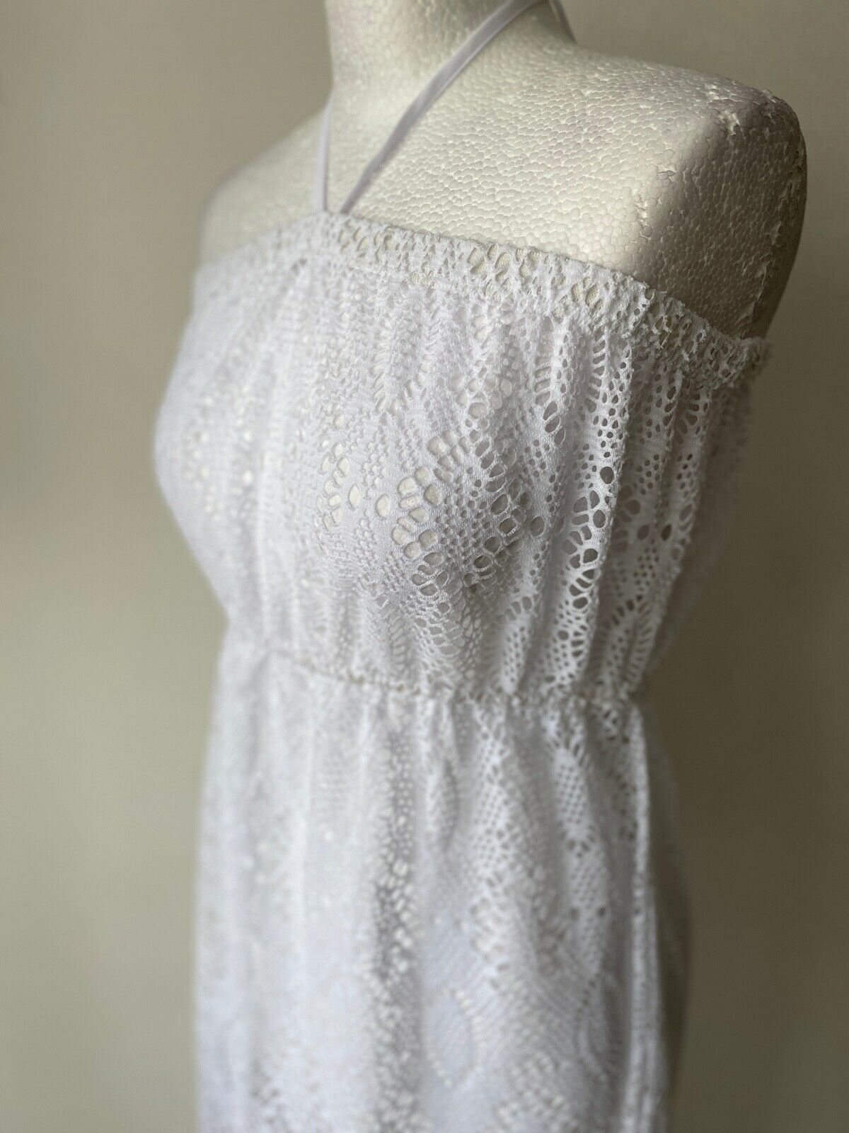 White Crochet Backless Long Beach Dress Size S 8 - 10