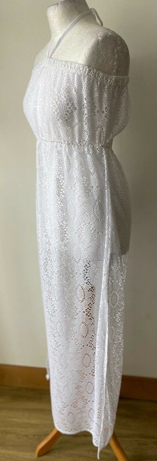 White Crochet Backless Long Beach Dress Size S 8 - 10