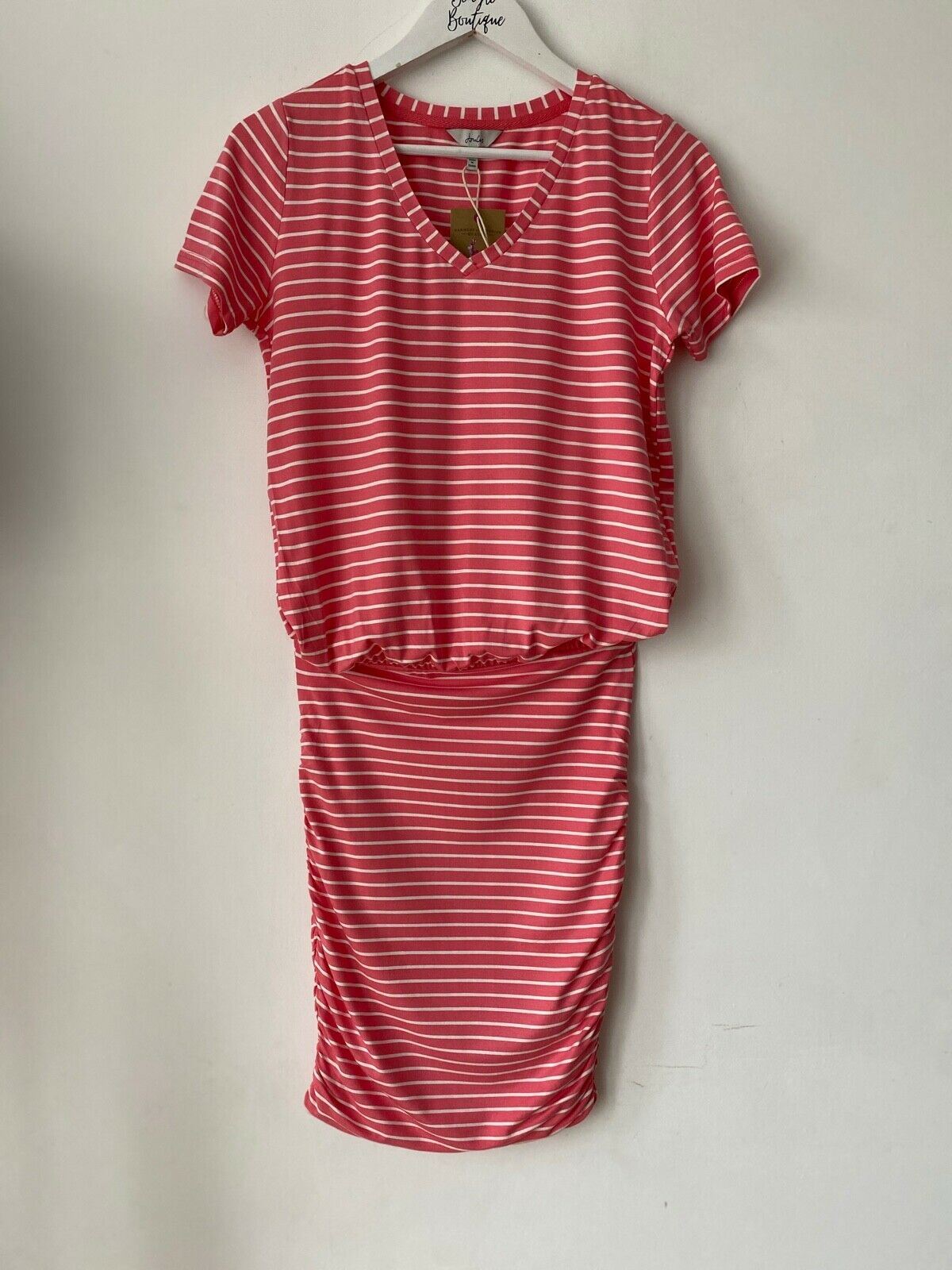 Joules Candice Cotton Striped Dress With Gathered Skirt Navy or Pink Sizes: 6 18