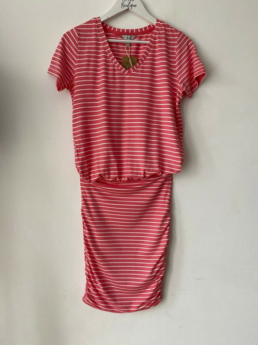 Joules Candice Cotton Striped Dress With Gathered Skirt Navy or Pink Sizes: 6 18