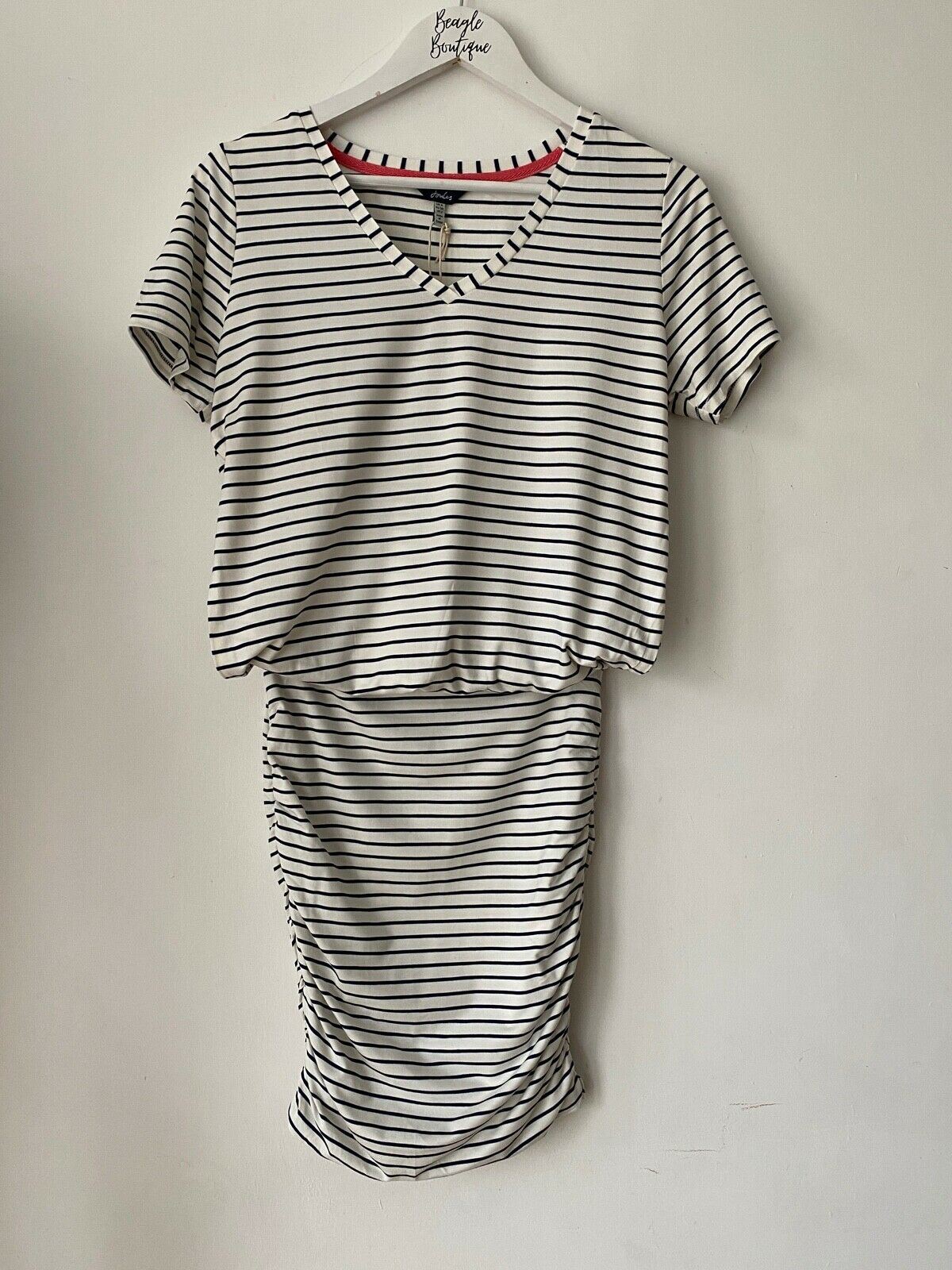 Joules Candice Cotton Striped Dress With Gathered Skirt Navy or Pink Sizes: 6 18 - Beagle Boutique Fashion Outlet