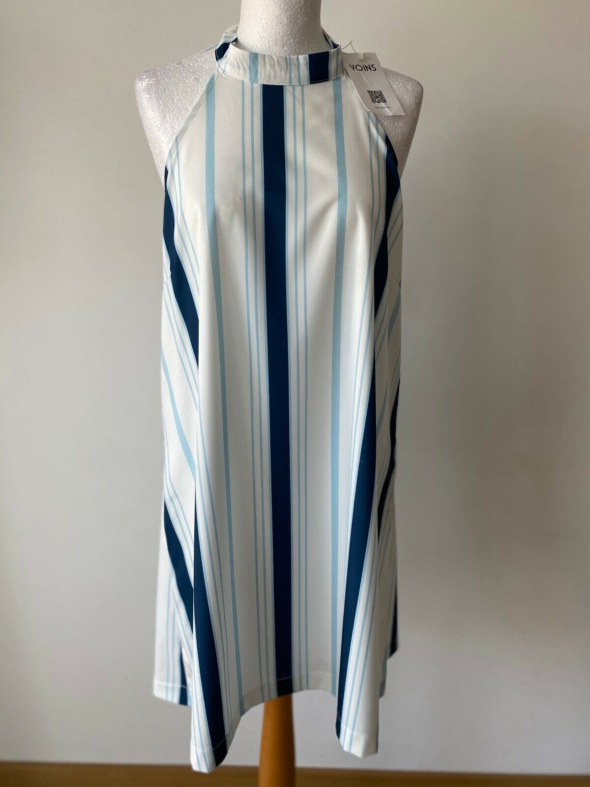 Yoins Halter Neck Backless Dress Blue White Stripe Size XL Size 18