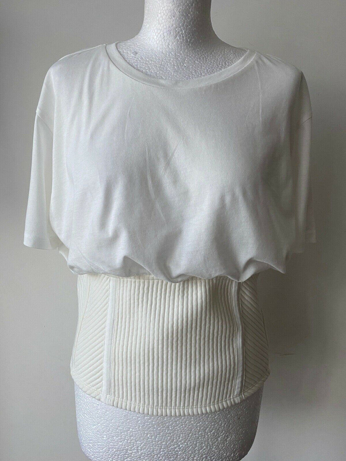 Topshop White Shirred Waist T-Shirt Size 14 - BB Fashion Outlet