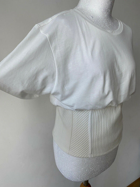 Topshop White Shirred Waist T-Shirt Size 14
