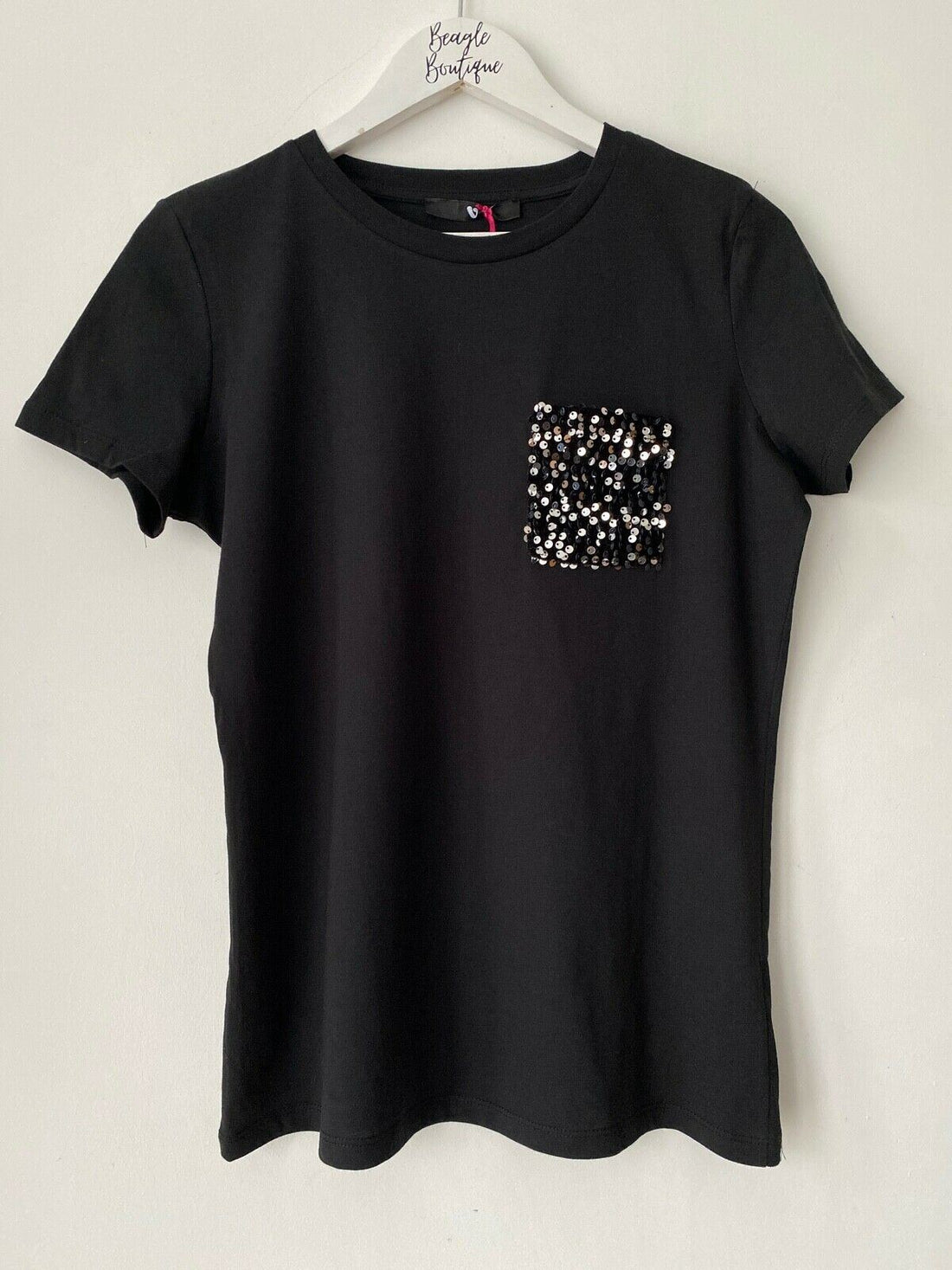 Very Black T-Shirt Sequin Pocket Size XS 6 - 8 - BB Fashion Outlet