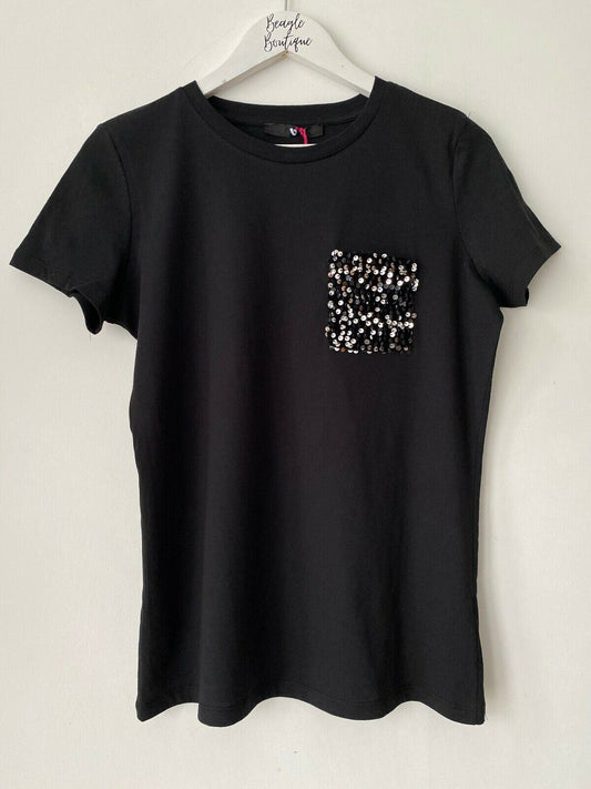 Very Black T-Shirt Sequin Pocket Size XS 6 - 8