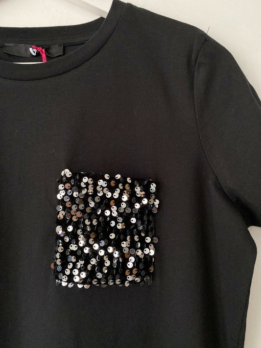Very Black T-Shirt Sequin Pocket Size XS 6 - 8