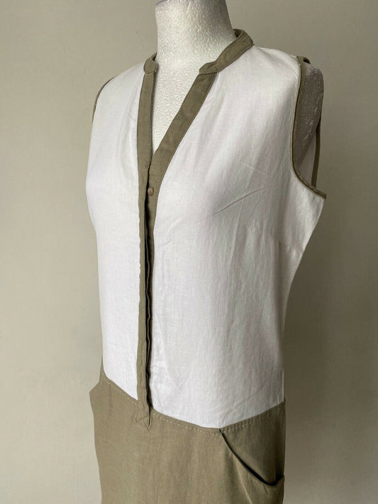 Next Sleeveless White Beige Linen Blend Dress Size 6