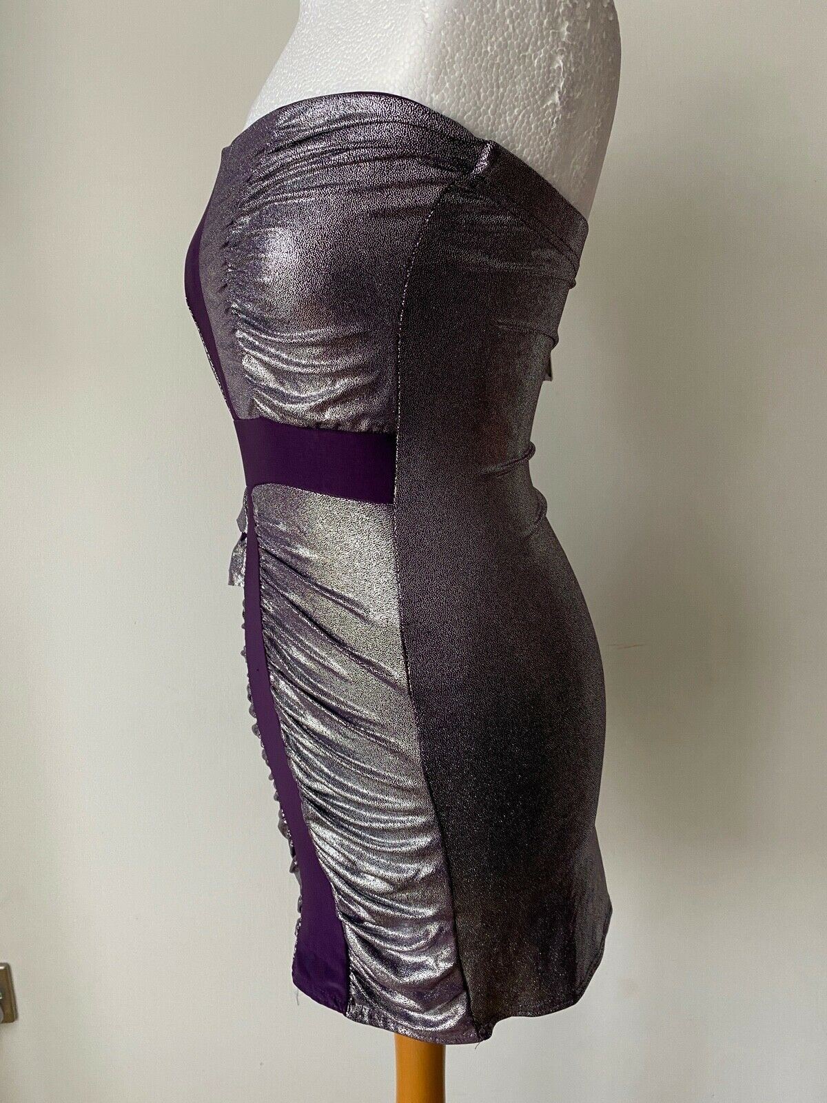 Parisian Purply Metallic Bodycon Strapless Dress Size M / L 10