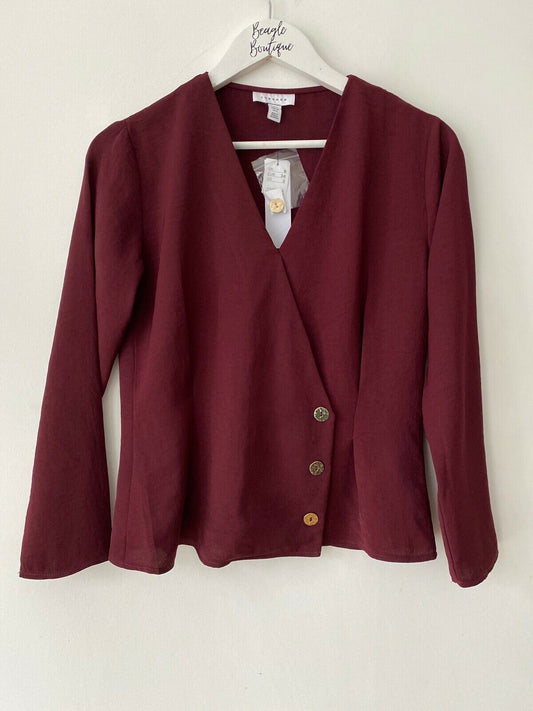 Topshop burgundy Side Button Blouse Size 6