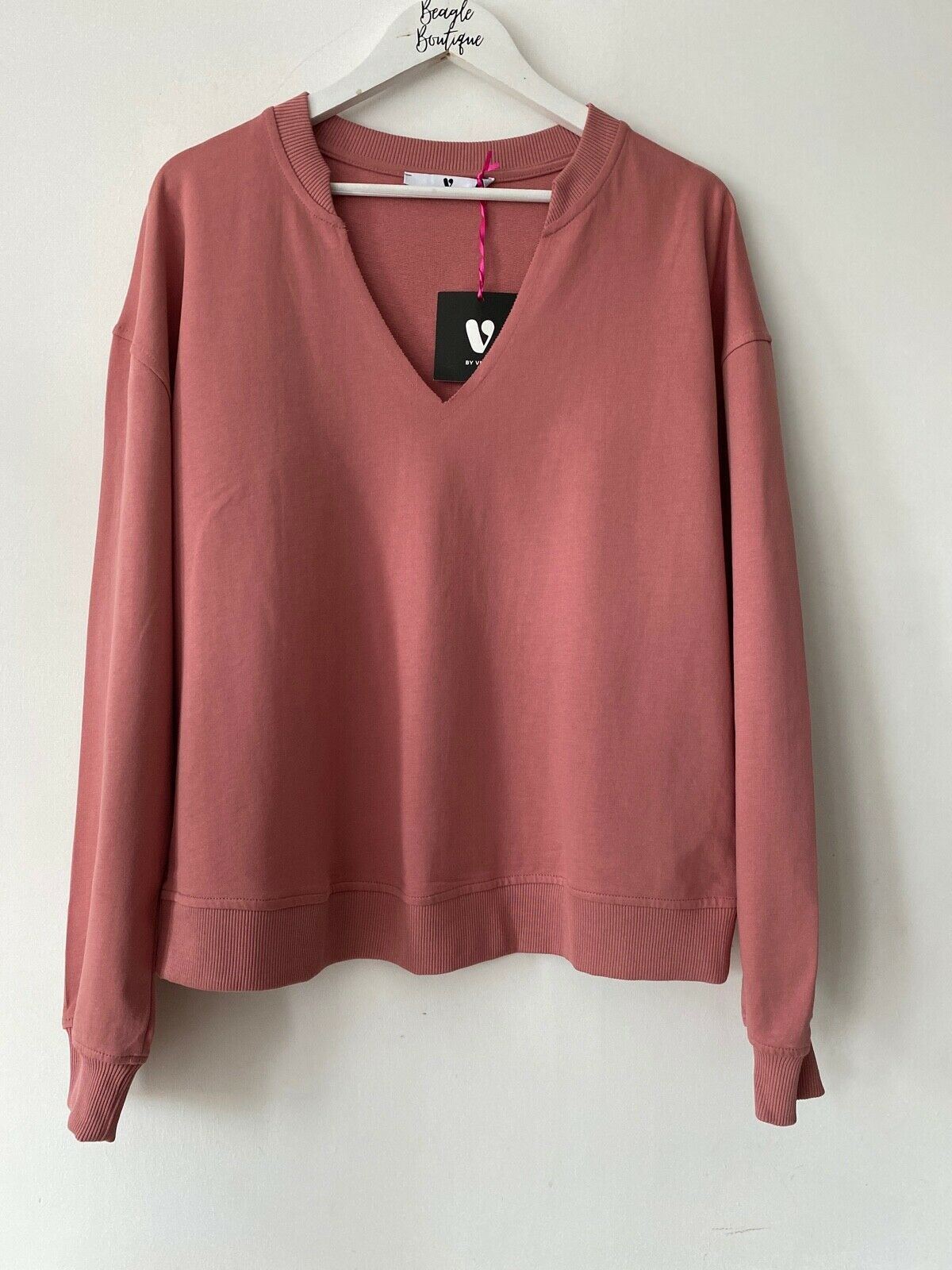 VERY Rose Pink Oversized Sweatshirt Size 12 V-Neck