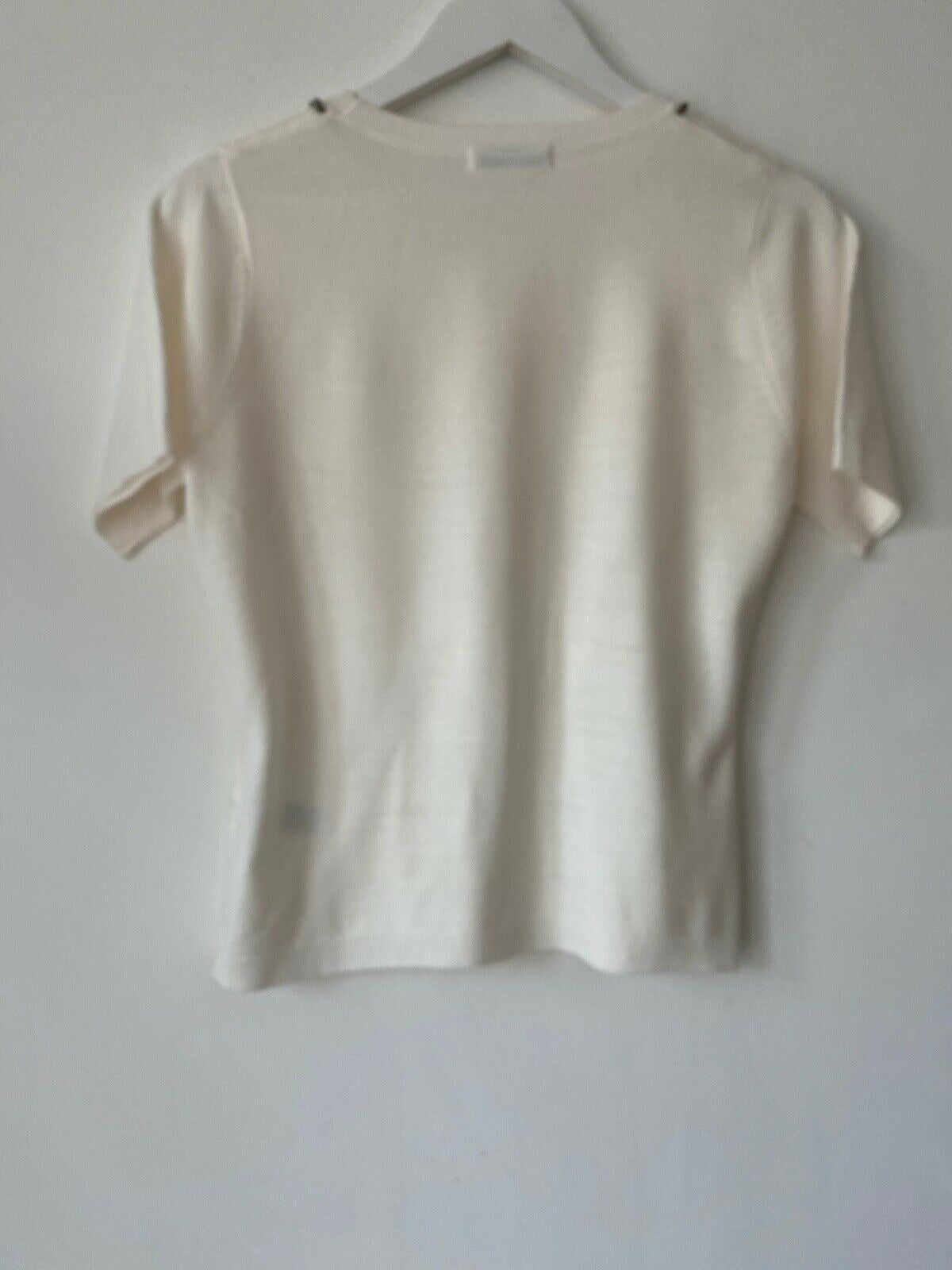 M&S Classic Cream Short Sleeve Jumper Size 8 Beaded Neckline - Beagle Boutique Fashion Outlet