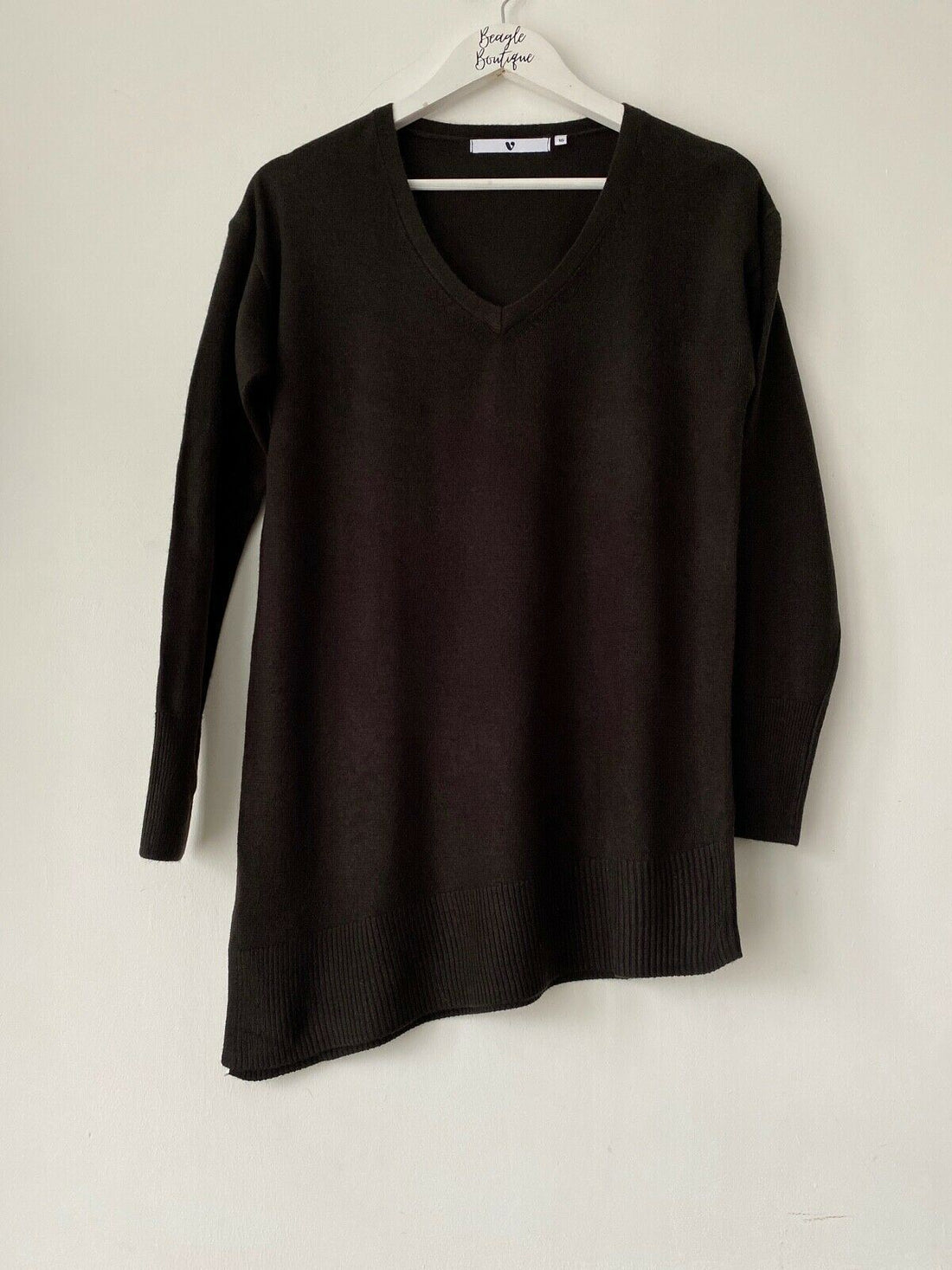 VERY Black Knit Asymmetric Jumper Size 10 - Beagle Boutique Fashion Outlet