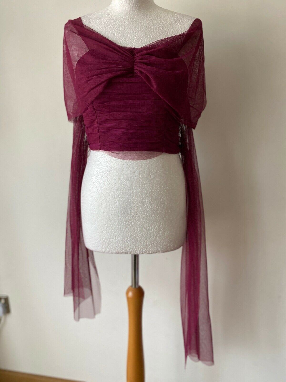 River Island Purple Strapless Crop Top Mesh Bow Detail Size 10 - Beagle Boutique Fashion Outlet