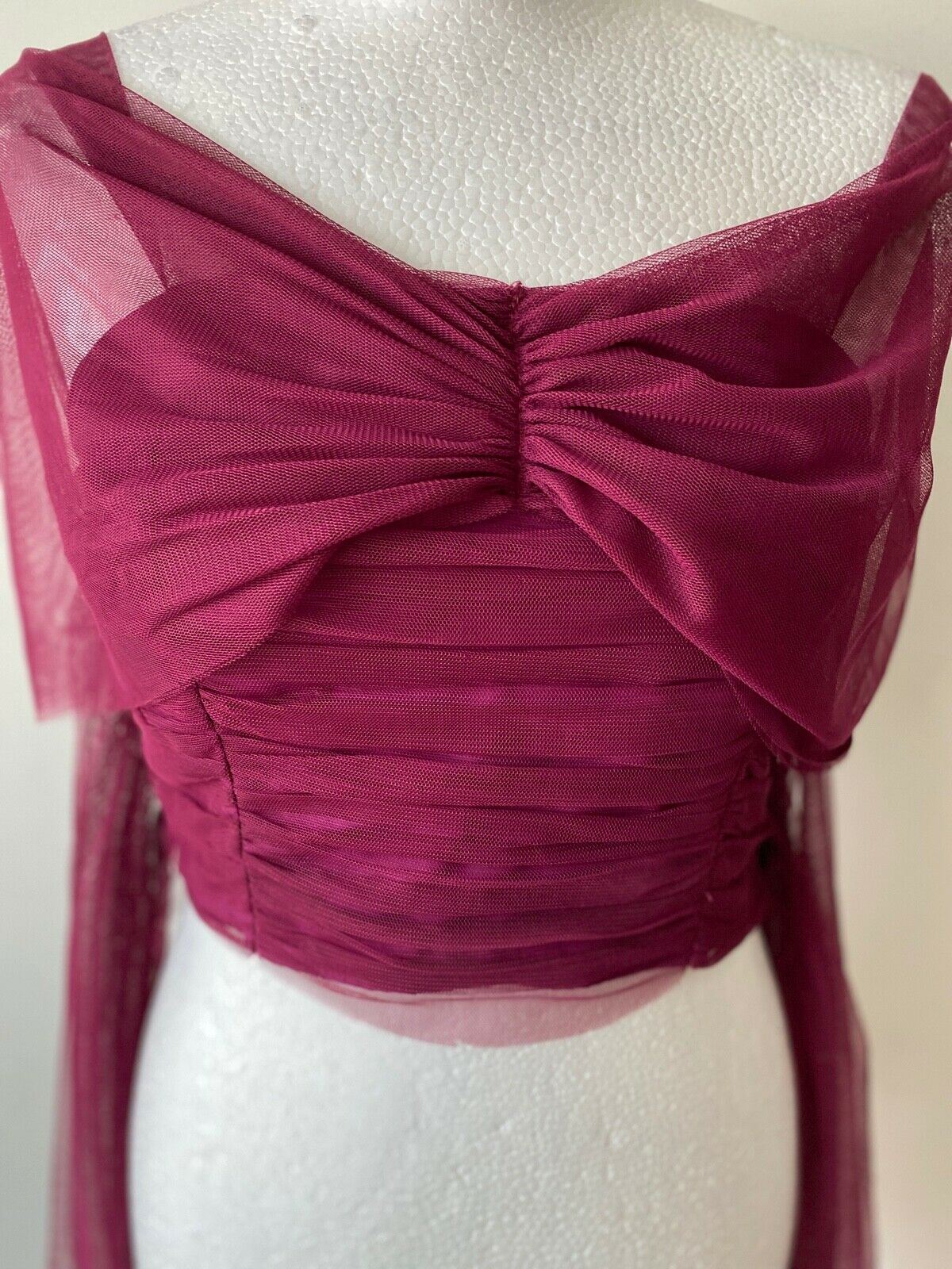 River Island Purple Strapless Crop Top Mesh Bow Detail Size 10