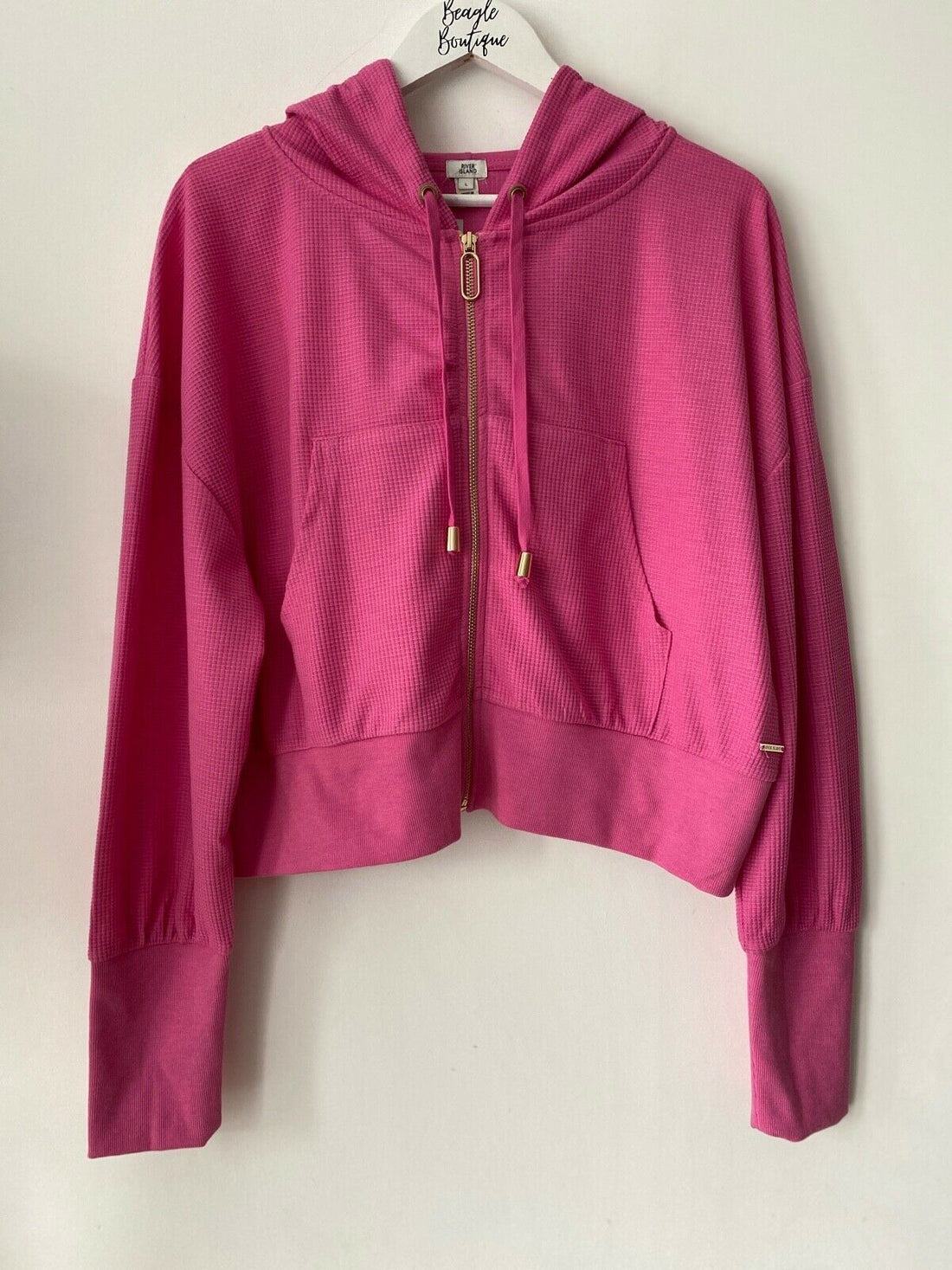 River Island Pink Zip Pink Cuffed Hoodie Size L - BB Fashion Outlet