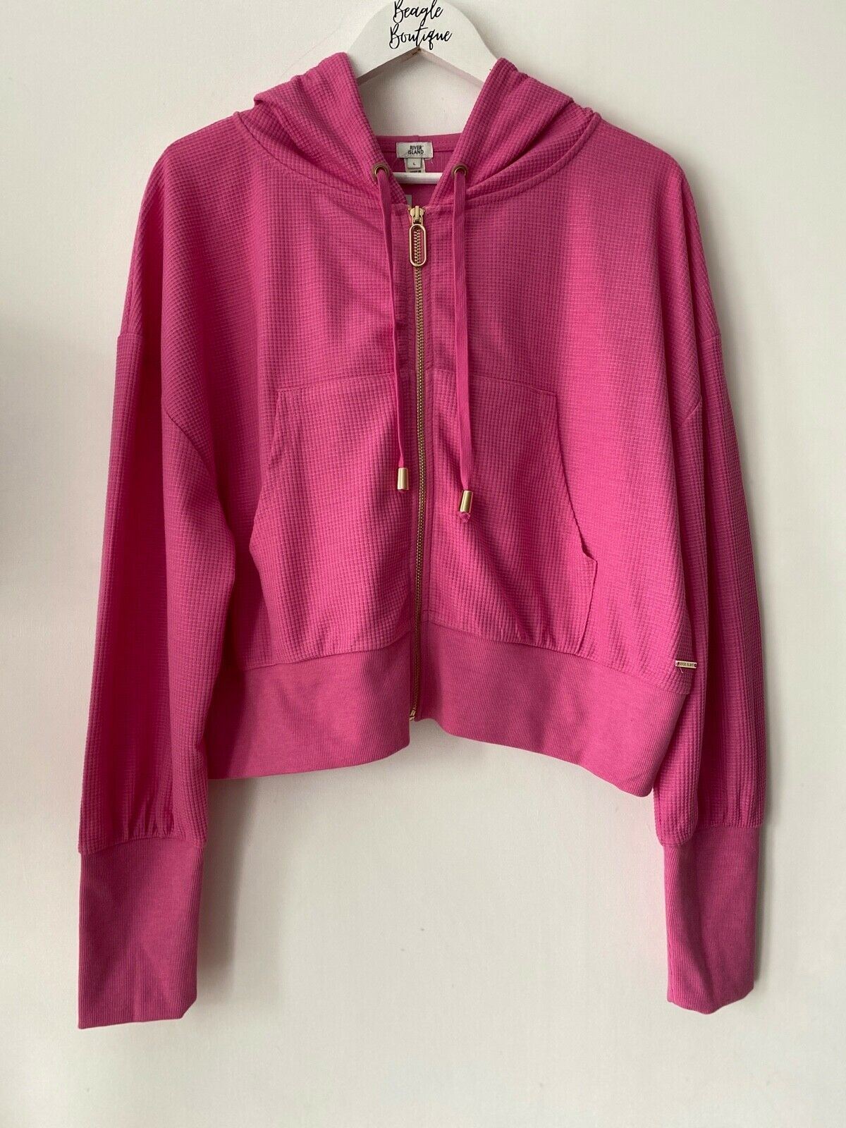 River Island Pink Loungewear Zip Pink Cuffed Hoodie Size L
