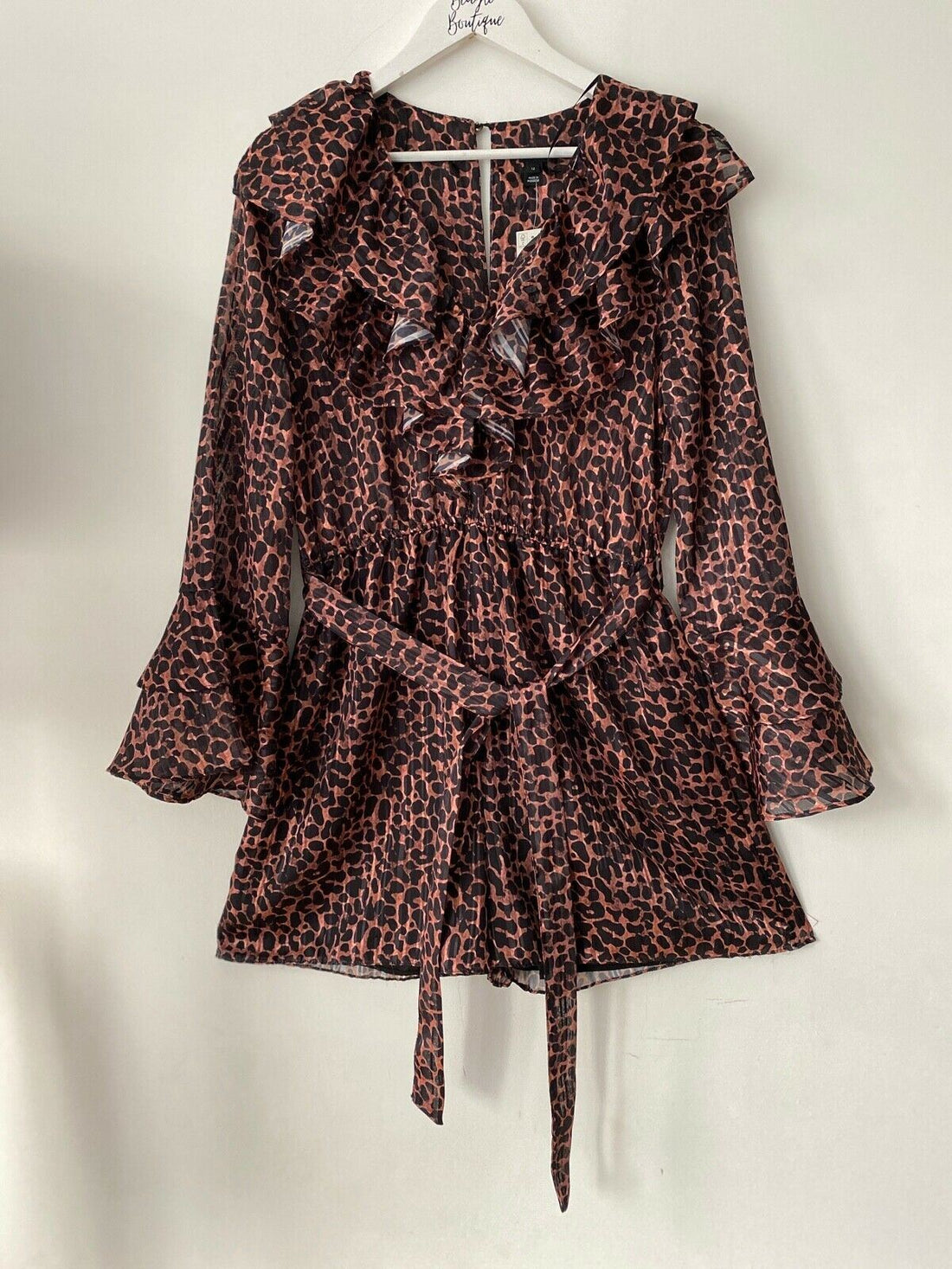 River Island Animal Print Ruffled Playsuit Sizes 12 - BB Fashion Outlet