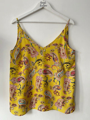 Matalan Cami Top Sizes 8, 10, 12, 14, 16, 18 Yellow Paisley - BB Fashion Outlet